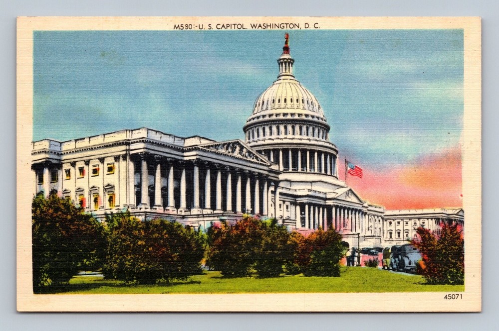 Vintage Linen Postcard U.S. Capitol Washington D.C. Scenic View