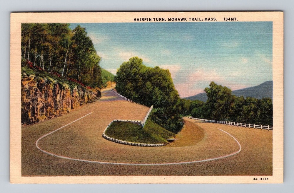 Massachusetts MA Mohawk Trail Hairpin Turn Vintage Postcard