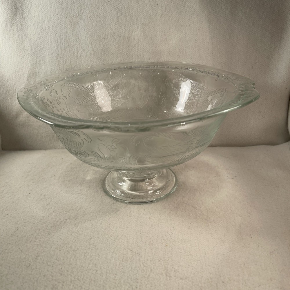 Federal Glass Madrid Clear Depression Glass Pedestal Serving Bowl. 9.5”