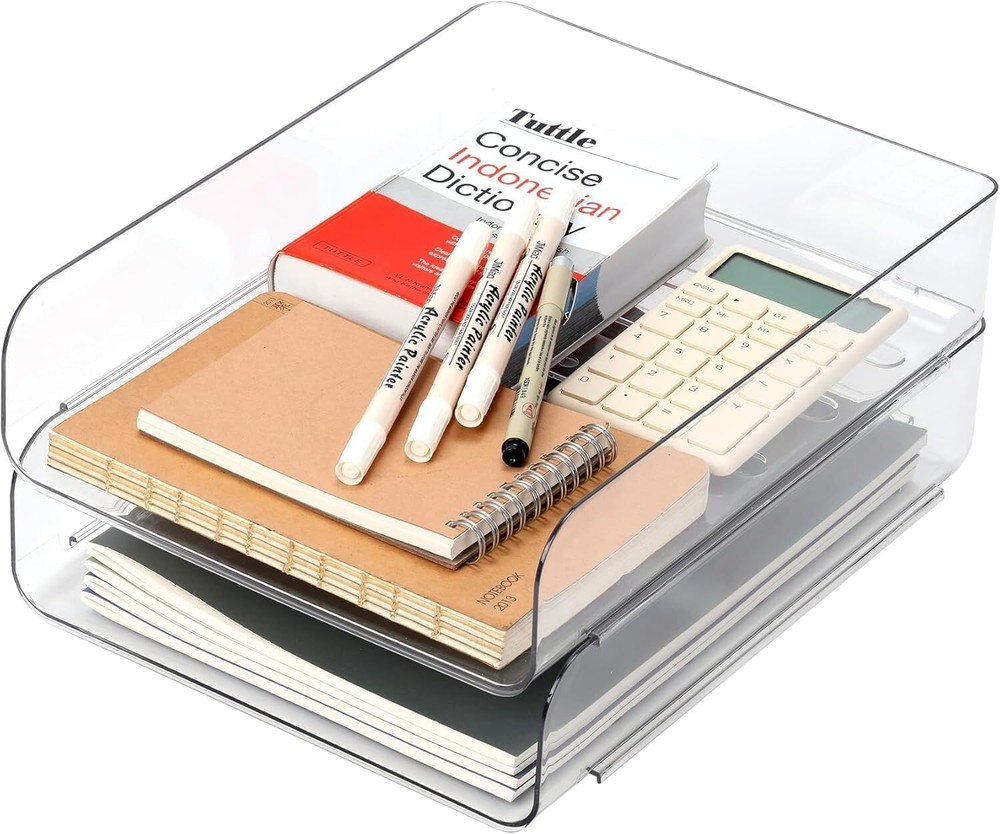 2Set Desk Letter Tray Office Organizer Stackable Document Storage for File Paper