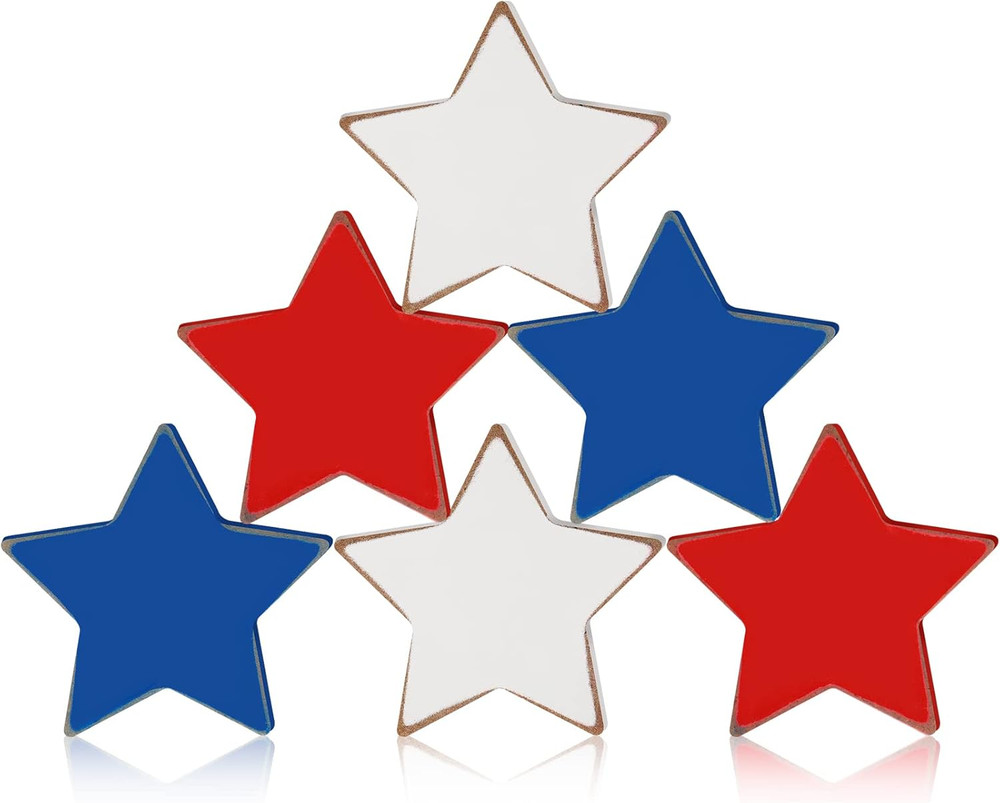 6 Pcs 4Th of July Decoration Patriotic Wooden Star Signs 250Th Anniversary Red W