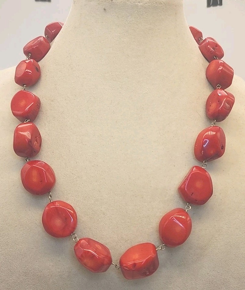 Vintage Sterling Silver Chunky Red Coral Necklace 20