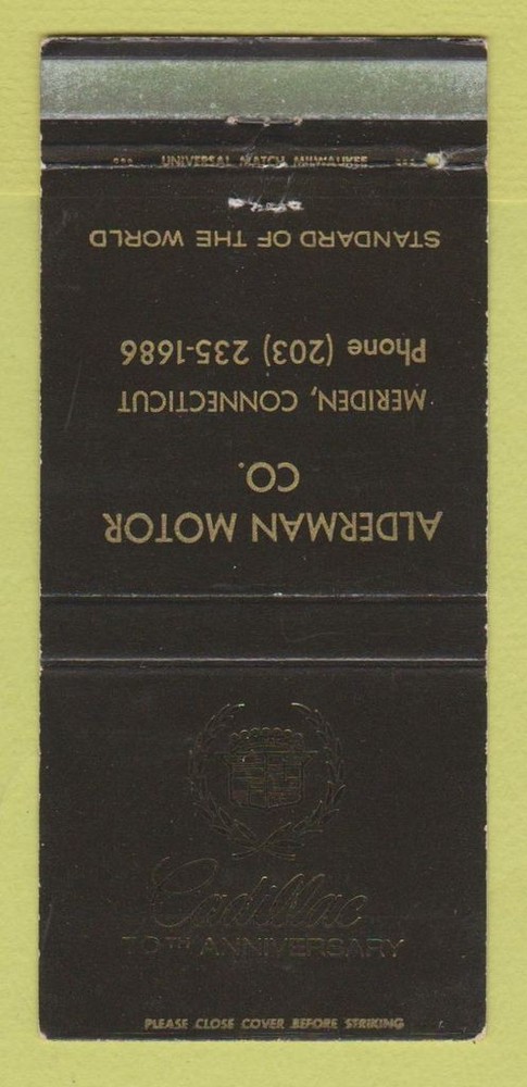 Matchbook Cover - Alderman Motors Cadillac Meriden CT WORN 30 Strike