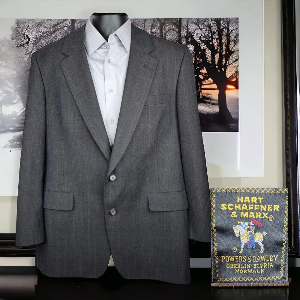 Hart Schaffner Marx Sport Coat Mens 44R Gray Windowpane