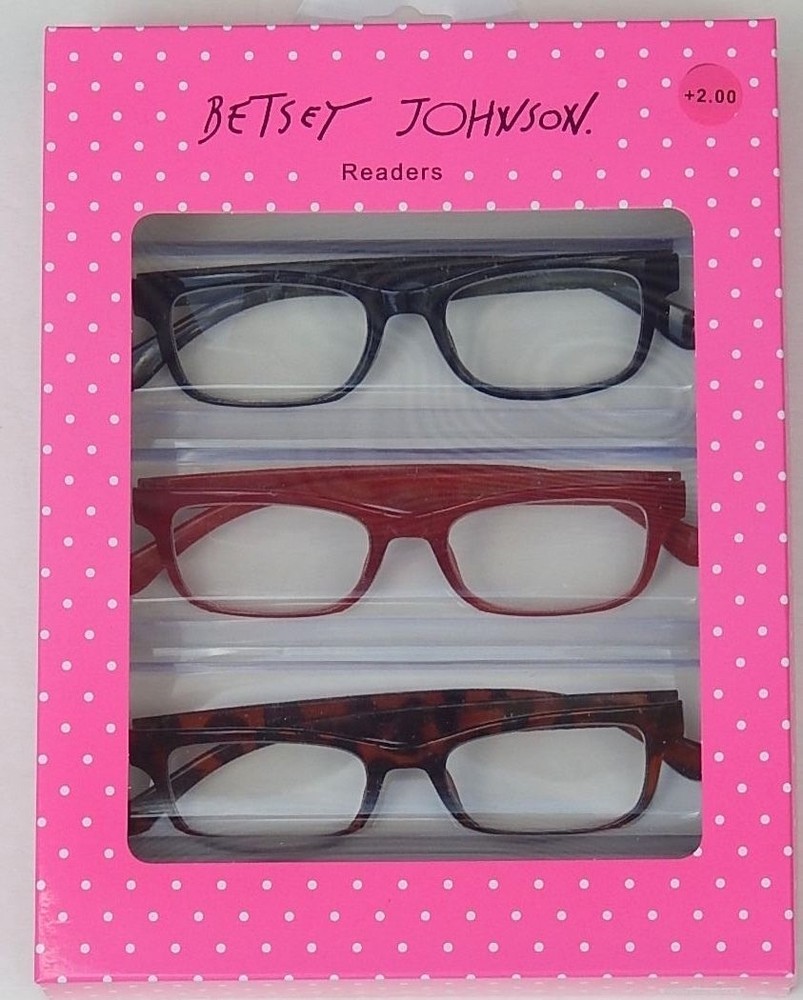 BETSEY JOHNSON 3-Pair Reading Glasses +2.00 Multi-Color Authentic Readers New