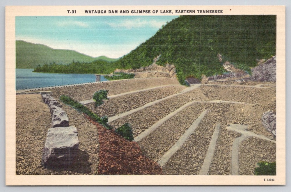 Watauga Dam & Lake Eastern Tennessee Linen Postcard TVA Vintage