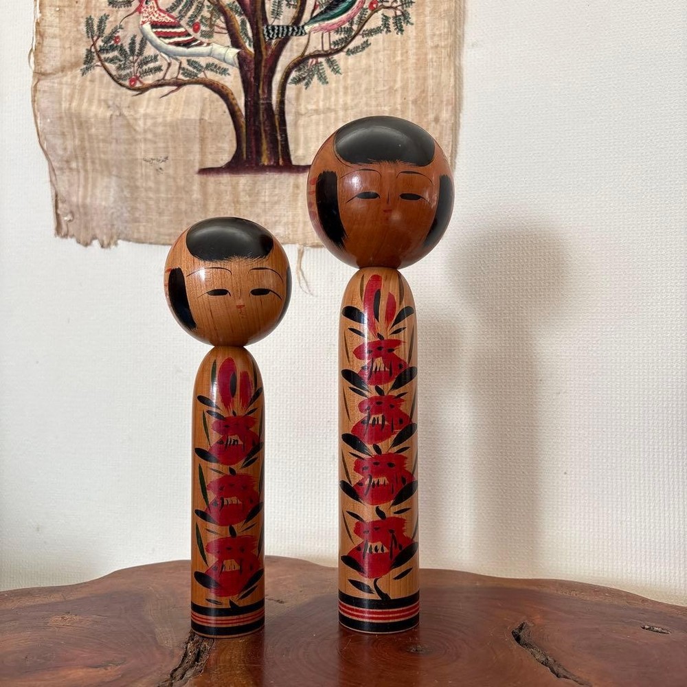 Kokeshi Dolls Set Vintage Unique Wooden Handmade 31cm 25cm Japan Decor