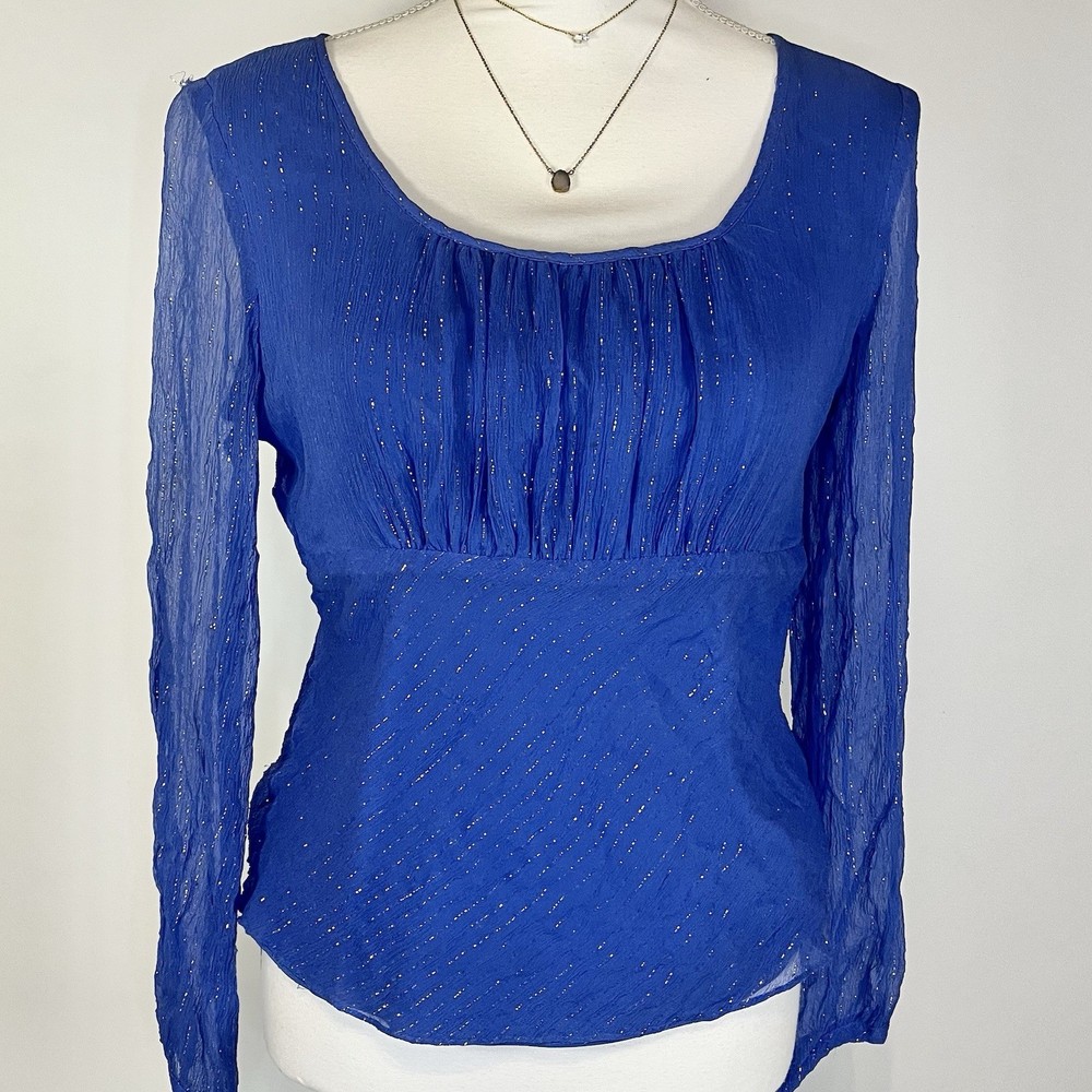Y2K Whimsigoth Pure Silk Glitter Mesh Peasant Top Anne Carson Boho Blouse Size M