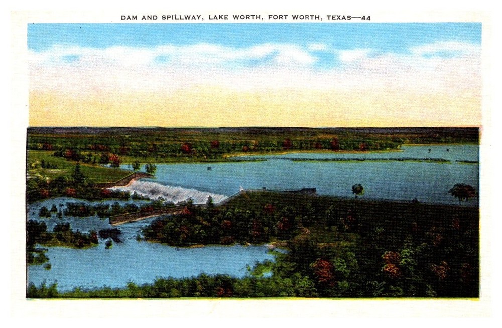 1940s Dam And Spillway Lakeworth Fort Worth Texas Vintage Postcard