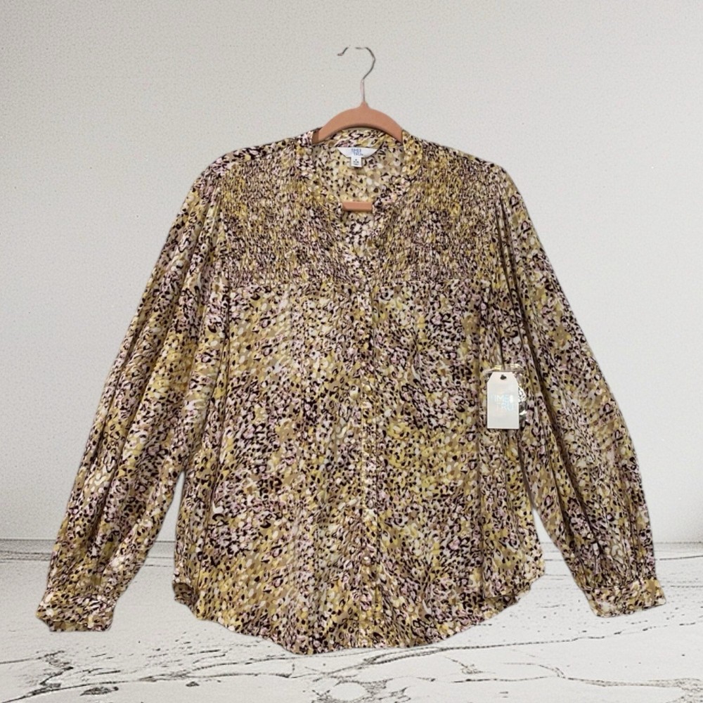 Time And Tru Smocked Animal Print Top Women’s Size Small Boho Party Casual NWT