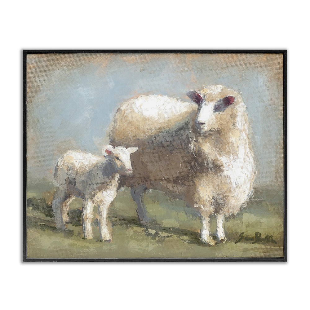 Sheep Lamb Family Farm Giclee Framed Wall Art, Design by Sara Baker