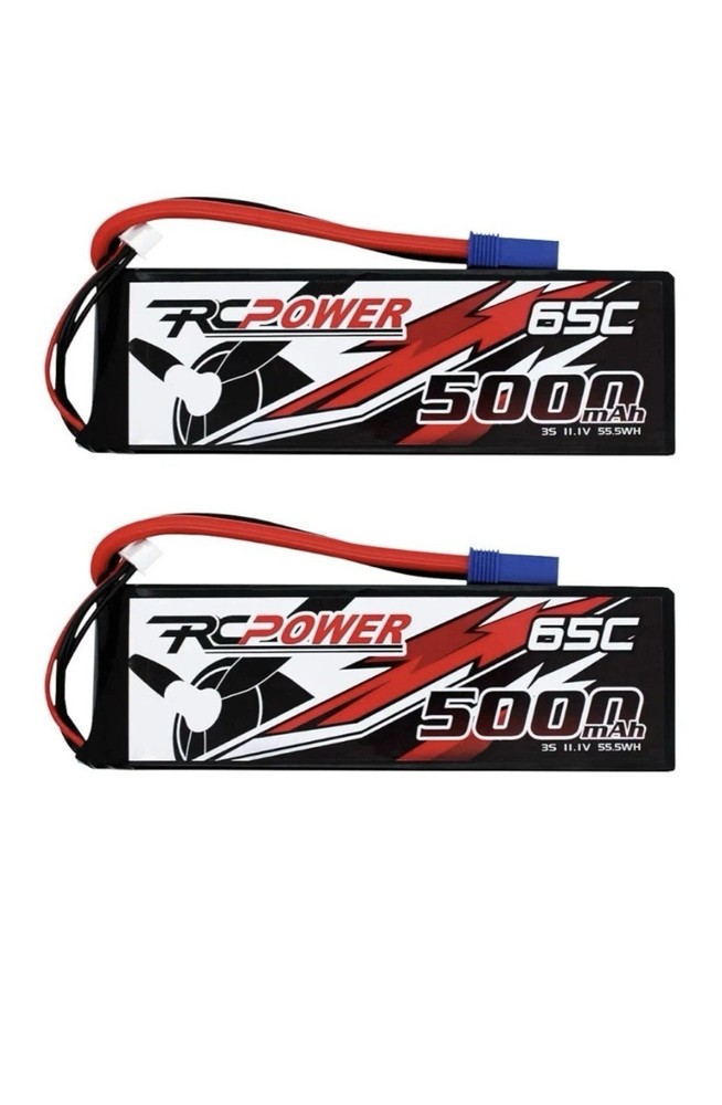 RCPower 11.1V 5000mAh 3S Lipo Battery 65C EC5 Plug For Radio Control (2 PACKS)