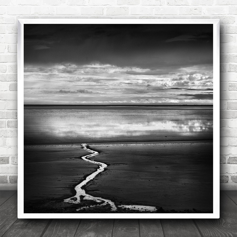 Iceland Black And White Fine Art Beach Landscape Square Wall Art Print