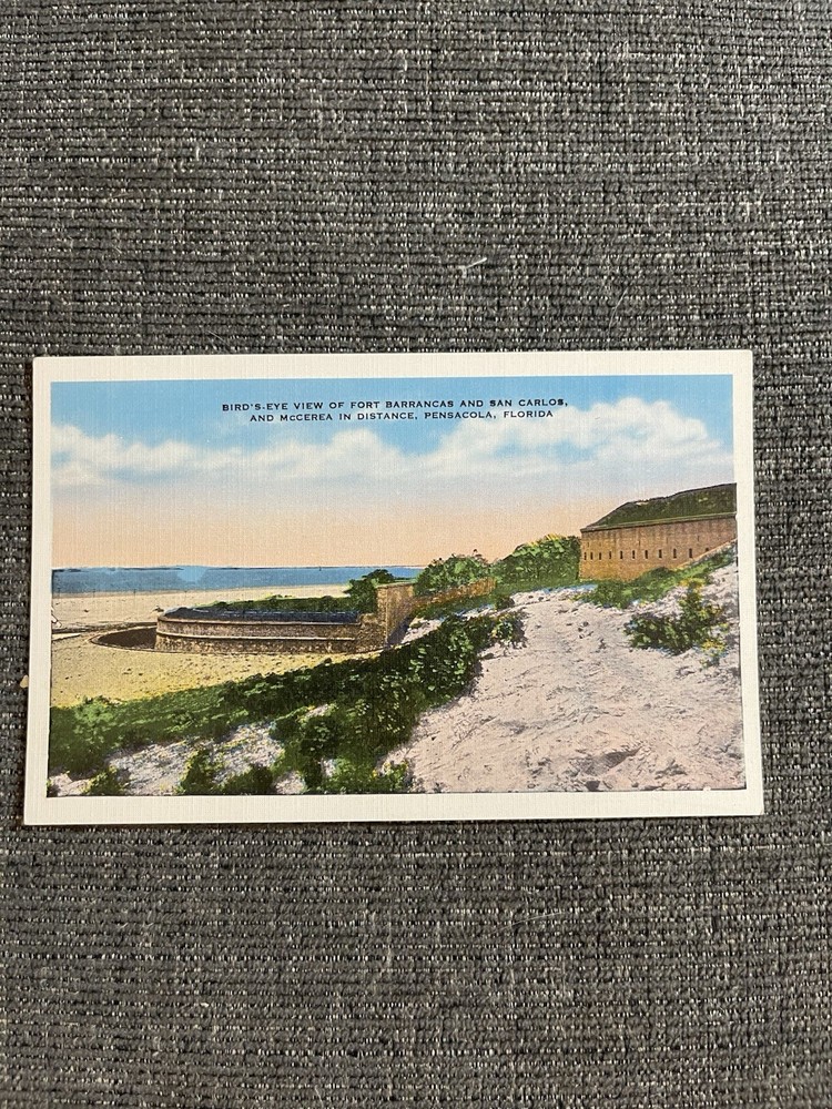 Vintage Linen Postcard Pensacola, FL~Birds Eye View Fort Barrancas & San Carlos