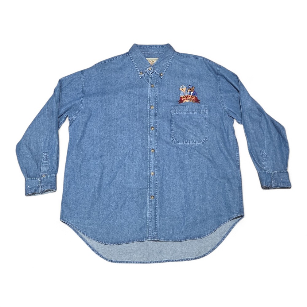 Boyds Bear Blue Denim Button Up Cotton Jeans Shirt Unisex Size XL GETTYSBURG EUC