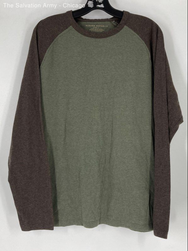 Banana Republic Mens Green Brown Long Sleeve Crew Neck Pullover T-Shirt Size L
