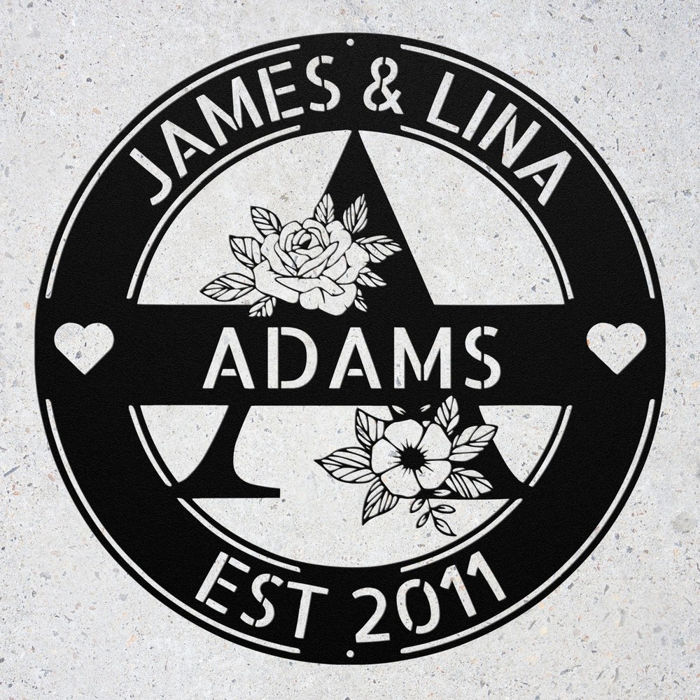 Custom Couple Metal Sign A to Z Initial Monogram Signs Last Name Family Gift