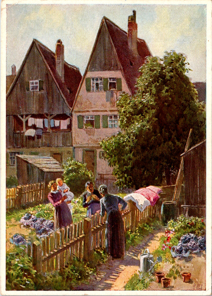 Vintage Postcard Munich Germany Women in Garden F A Ackermann