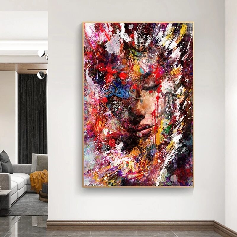 Graffiti Art Abstract Woman Portrait Canvas Painting Modern Art Posters & Prints-image