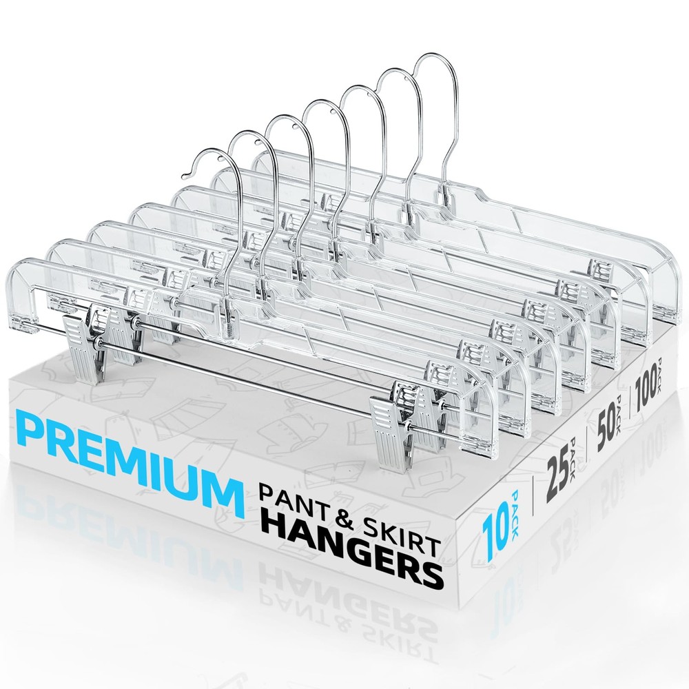 Clear Non-Slip Adjustable Plastic Clip Skirt & Pant Hangers