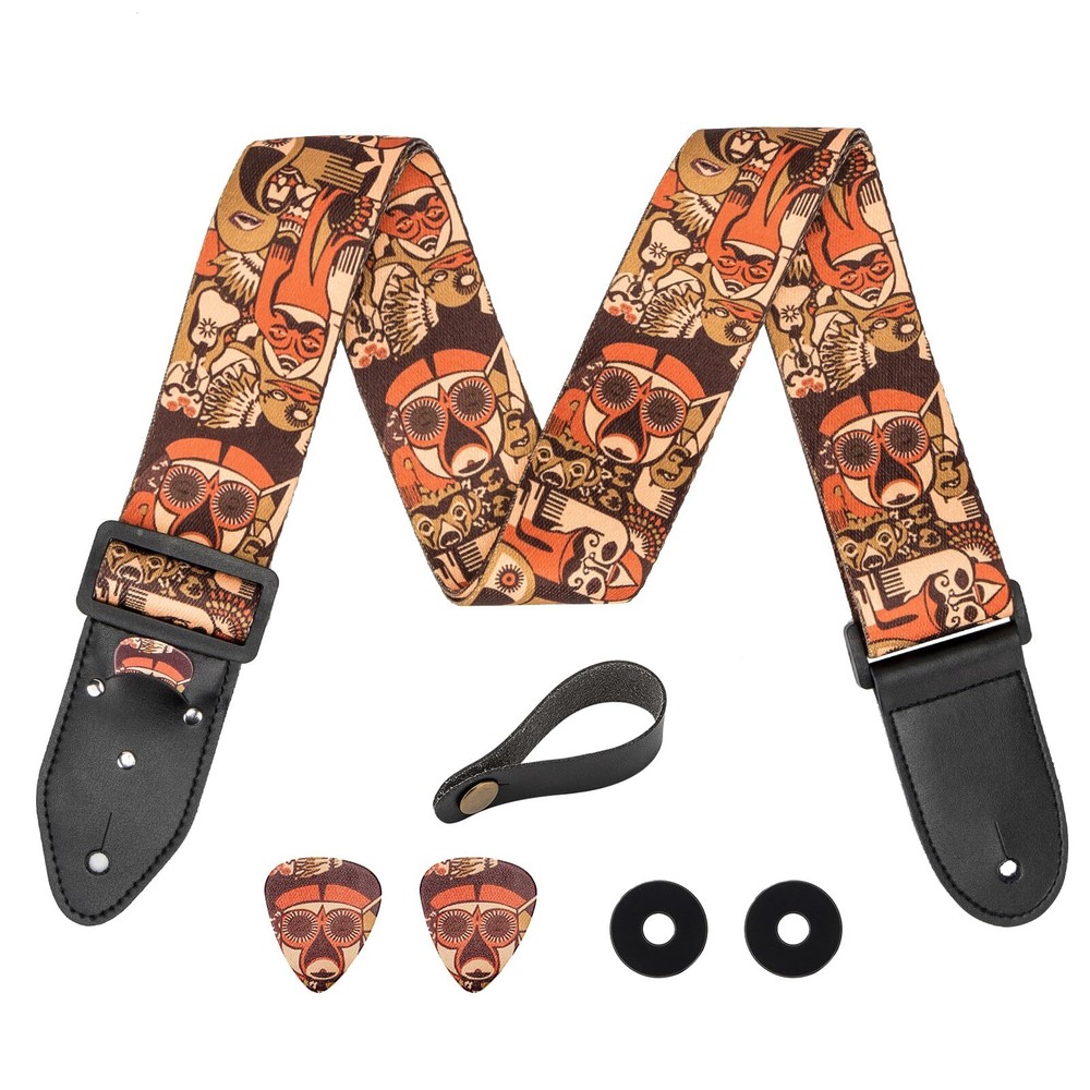 Guitar Strap with Pick Pocket, Genuine Leather Ends Guitar Straps for Bass, E...