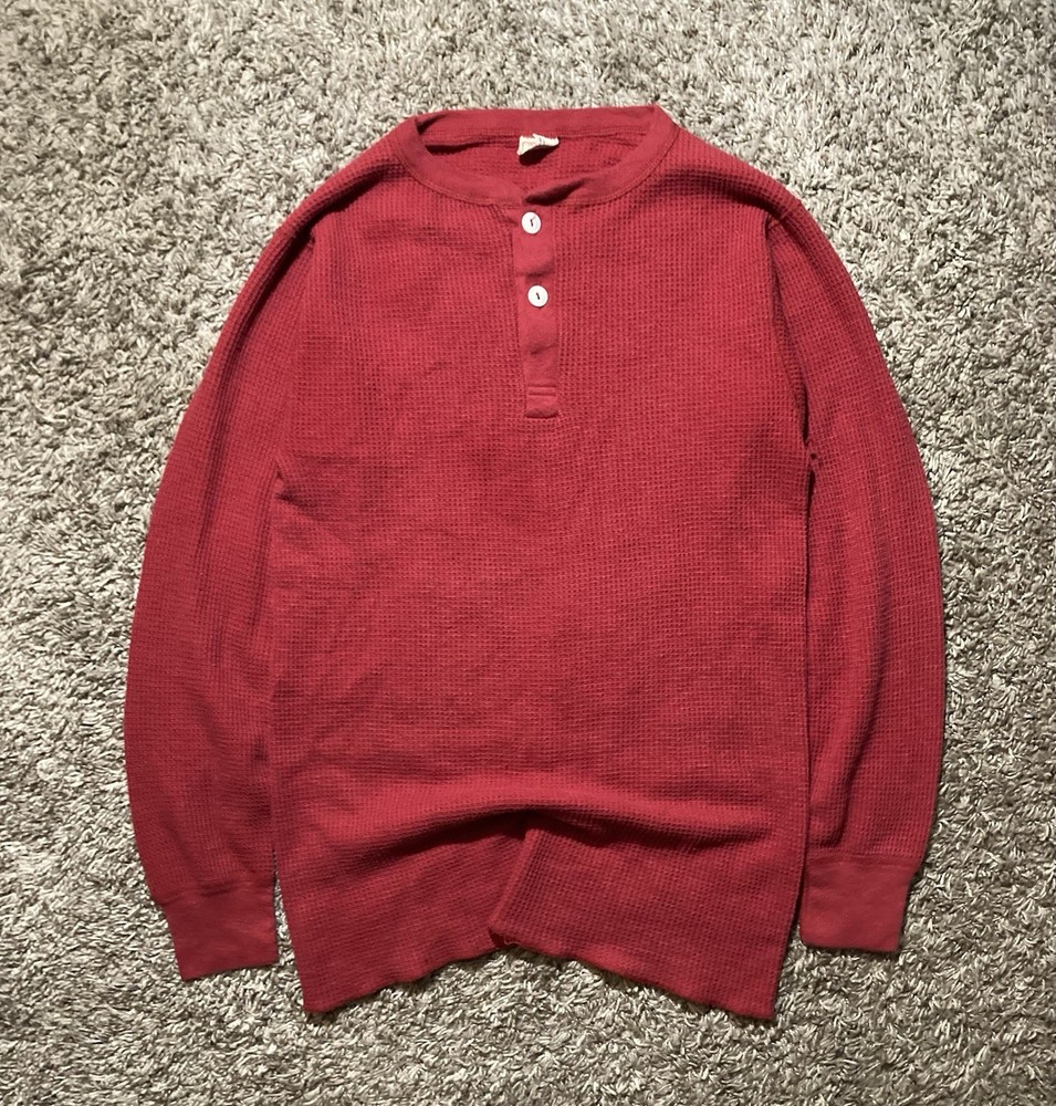 Vintage J.E. Morgan Red Waffle Knit Thermal Henley Men’s Small Long Sleeve USA