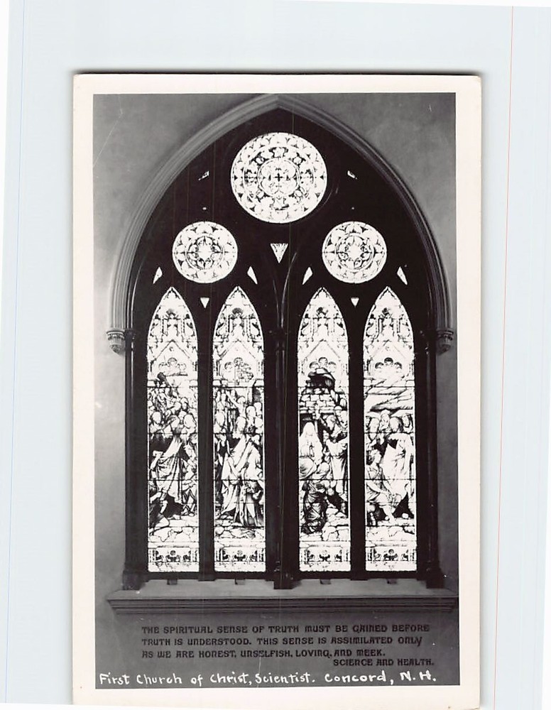 Postcard Stained Glass Window First Church of Christ Scientist Concord NH USA