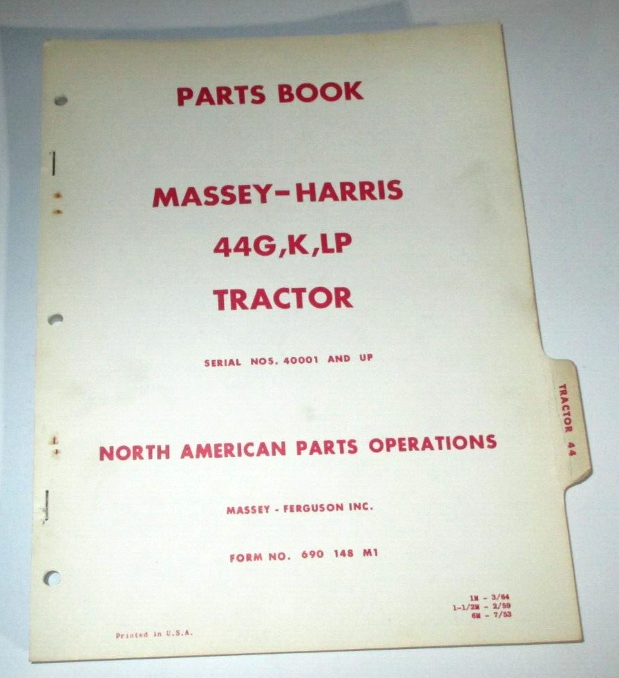 Massey Harris MH 44 44G,K,LP Tractor Parts Catalog Manual Book ORIGINAL! MF
