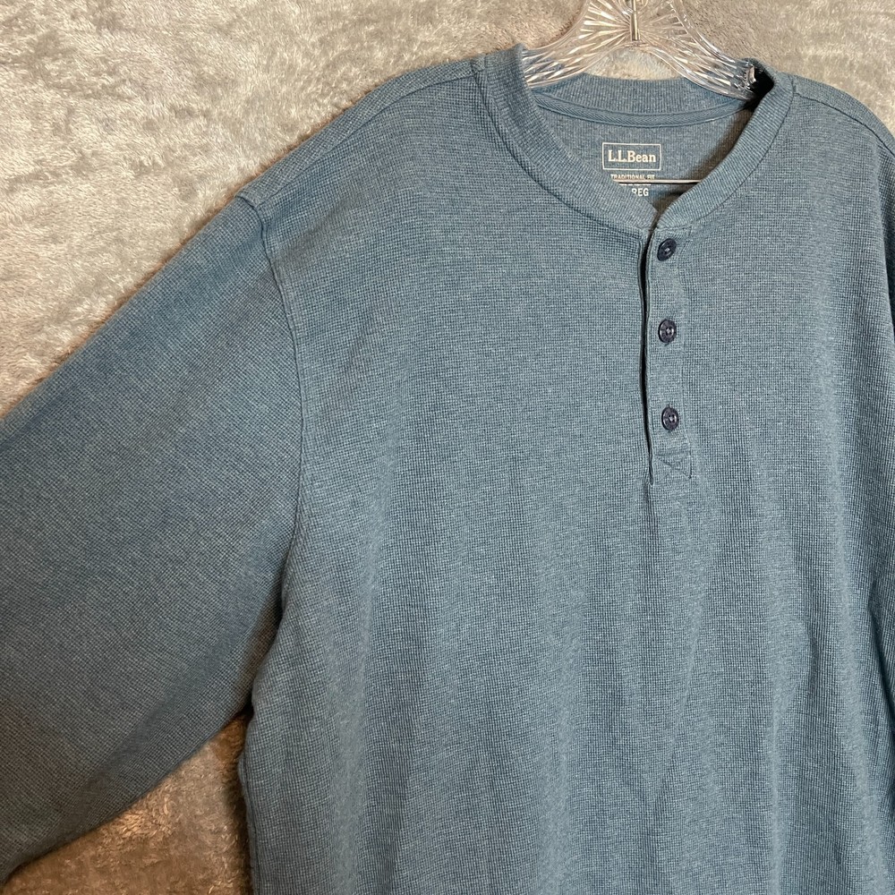 LL Bean Men Unshrinkable Mini Waffle Henley Long Sleeve Shirt XL Traditional Fit