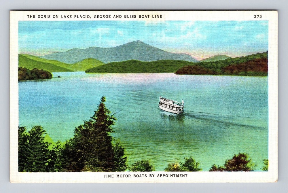 Lake Placid NY-New York, the Doris, George & Bliss Boat Line, Vintage Postcard