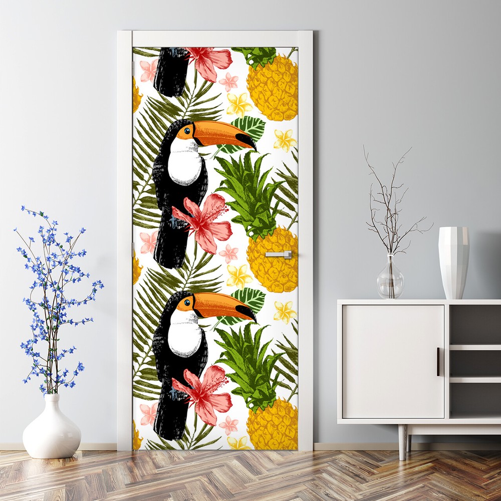 Pineapple toucan bubble-free self-adhesive door sticker colorful mural peel and stick