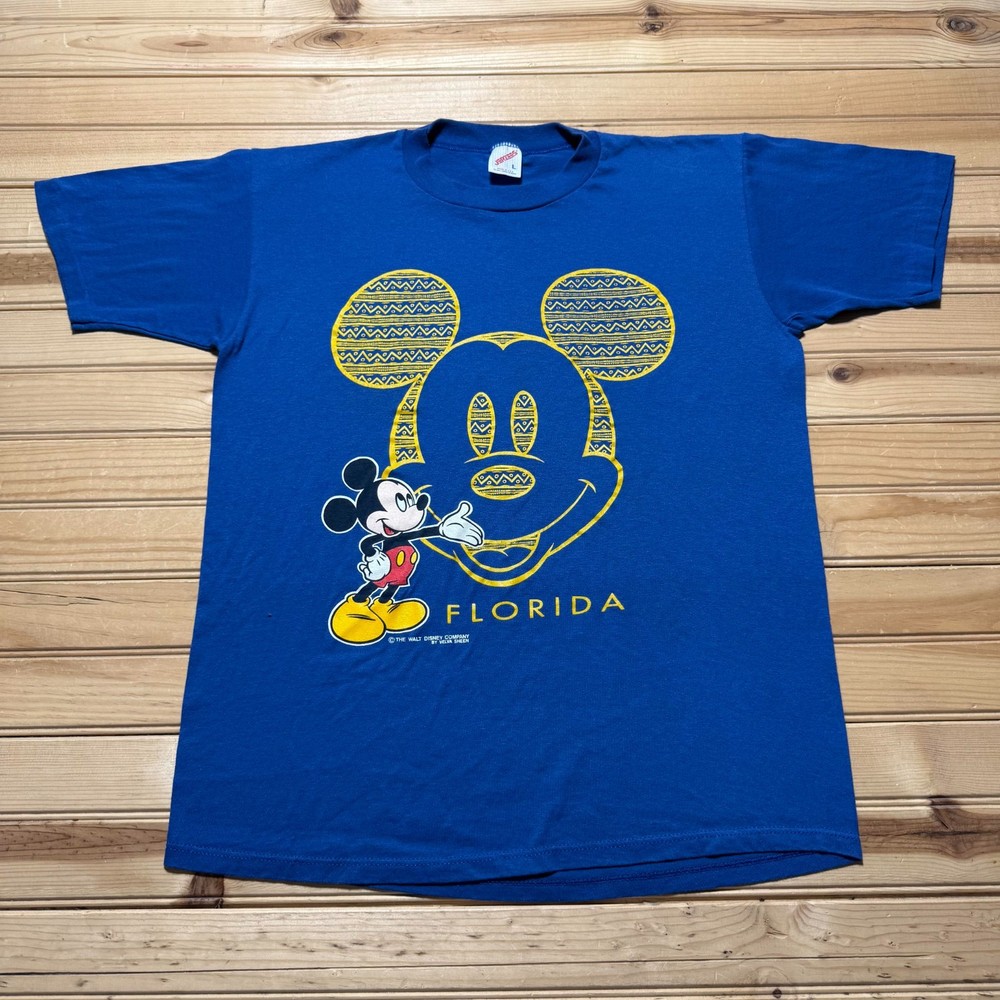 Vintage 90s Disney Mickey Mouse Florida Graphic T-Shirt USA Made - Size Large