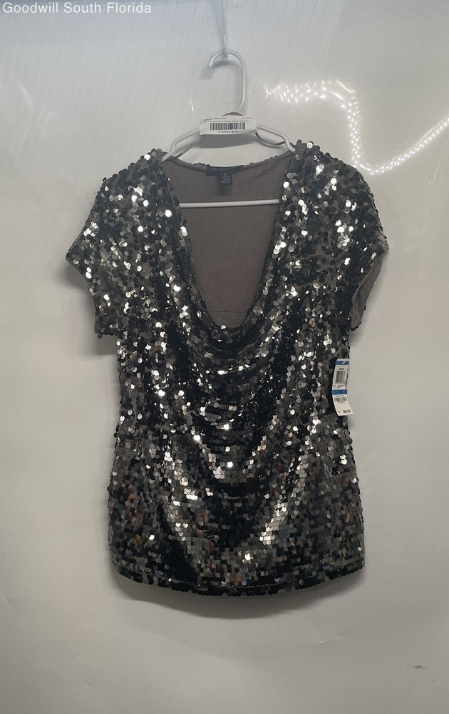 I.N.C International Concepts Womens Silver Sequin Blouse Top Size XL With Tag