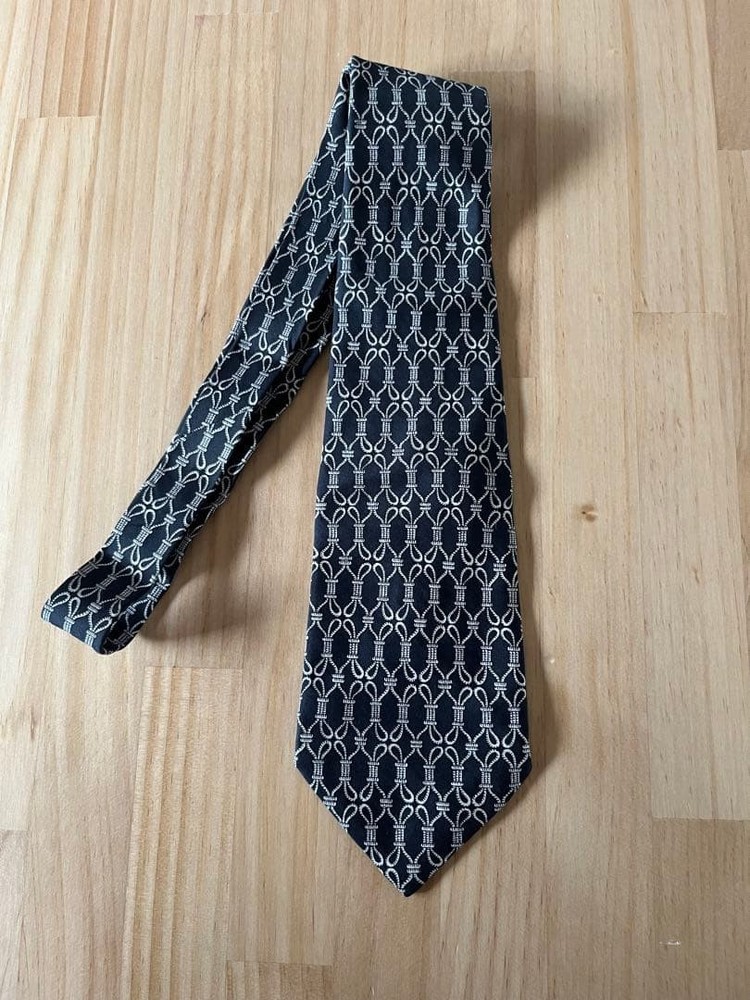 HERMES Necktie Tie All over rope pattern Navy 100% Silk Made in France Men's
