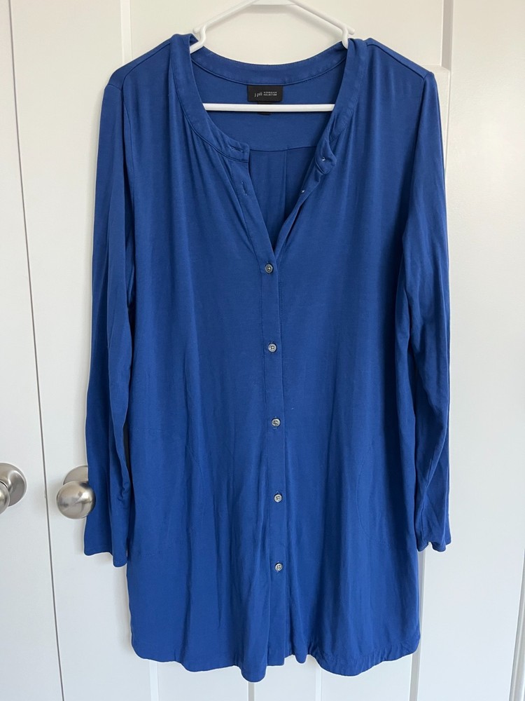 J.Jill Wearever Collection Blue Button Front Tunic Top Women’s Large Stretch