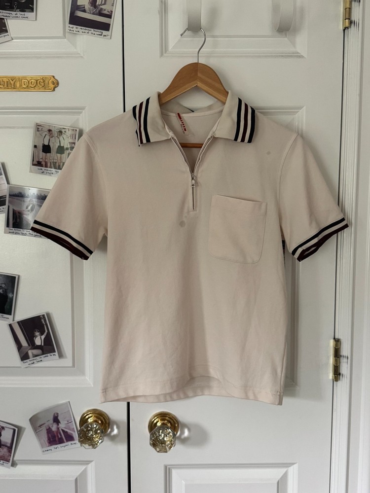 Vintage Prada Sport Linea Rossa Cream Quarter Zip Polo Shirt Women's Size S