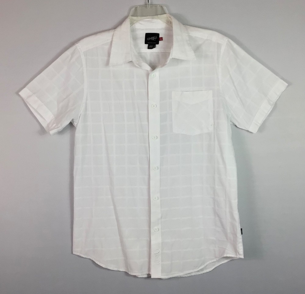 O'NEILL Shirt Mens Large White Plaid Button Short Sleeve Casual Collared Pocket