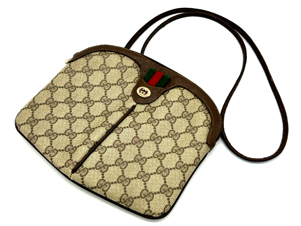 Vintage Gucci Sherry Line GG Monogram Brown Leather Shoulder Crossbody Bag Authentic