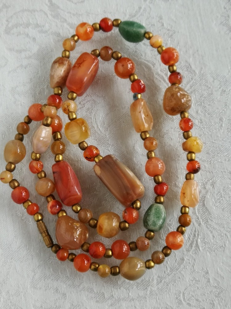 Vtg Beggar Bead Necklace Multi Gemstone Agate Carnelian 30
