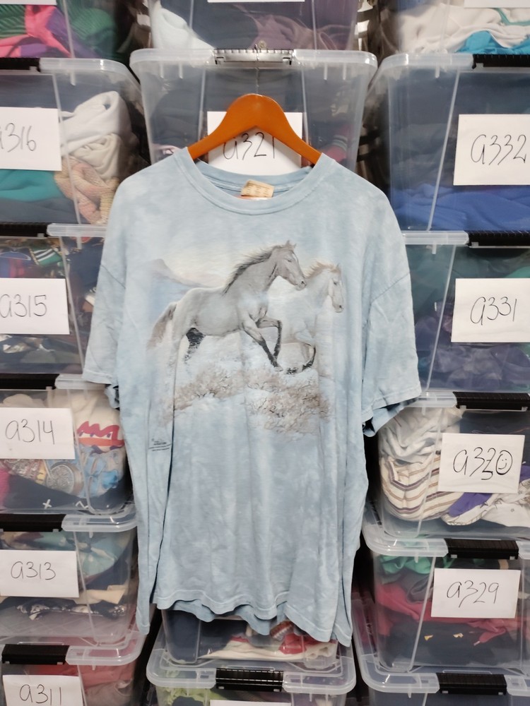 The Mountain Tie Dye Blue Horse Equestrian Shirt Fair Distress A12
