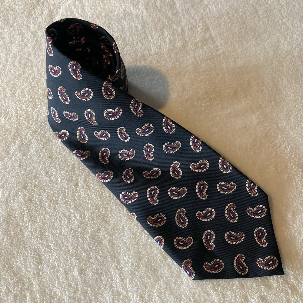Polo Ralph Lauren Mens Repp 100% Silk tie Black Beige Red Paisley Print Tie USA