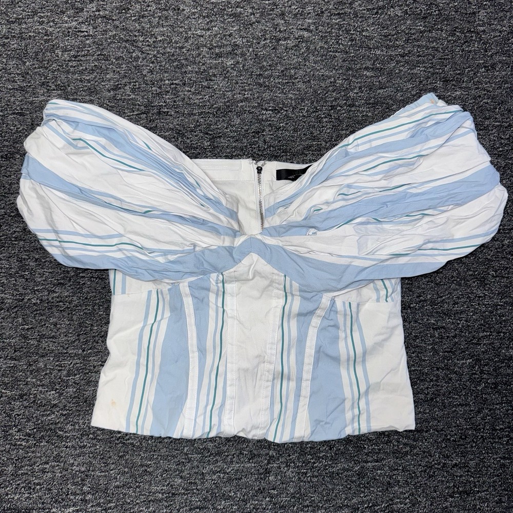 Womens White House Black Market Drama Sleeve Bustier Blouse Striped Top Sz 8