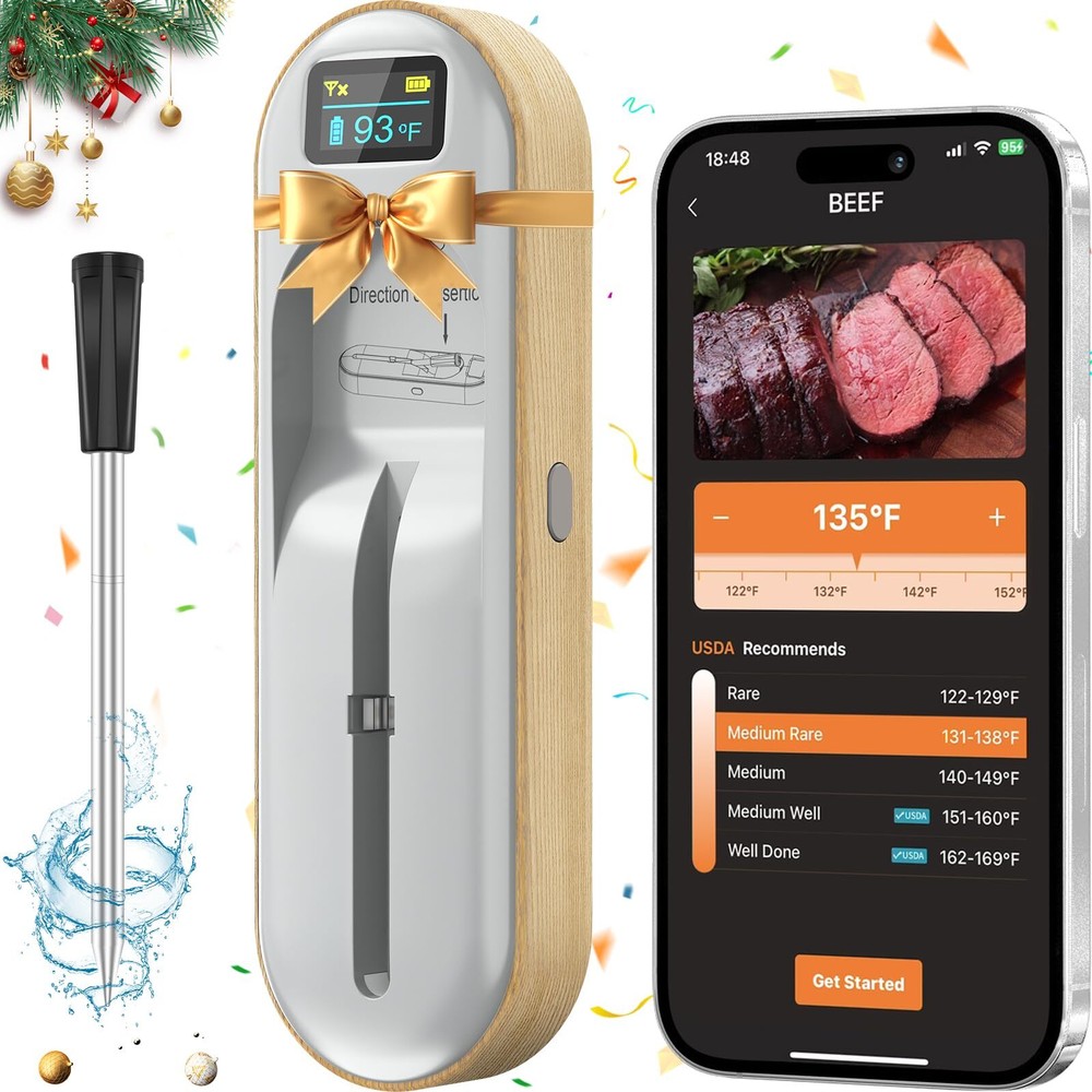 Wireless Meat Thermometer, Smart APP with Digital Instant Read, Alarm, Long B...