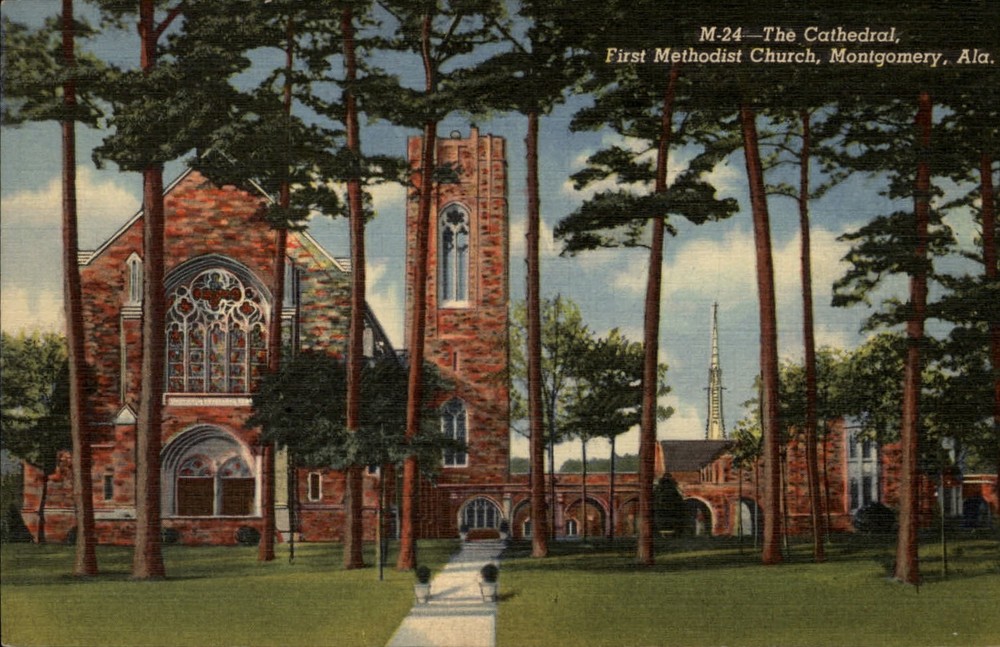 First Methodist Church Montgomery Alabama ~ 1940s linen postcard