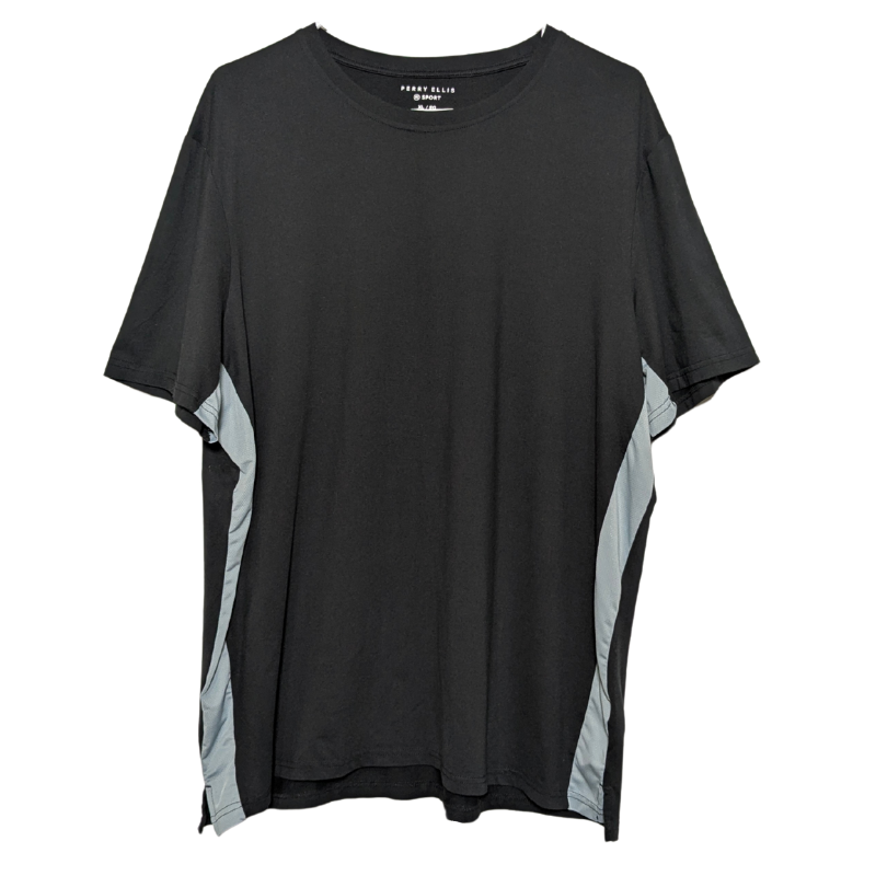 Perry Ellis Sport Men's XL Black T-Shirt, Gray Panels, Soft, Stretchy