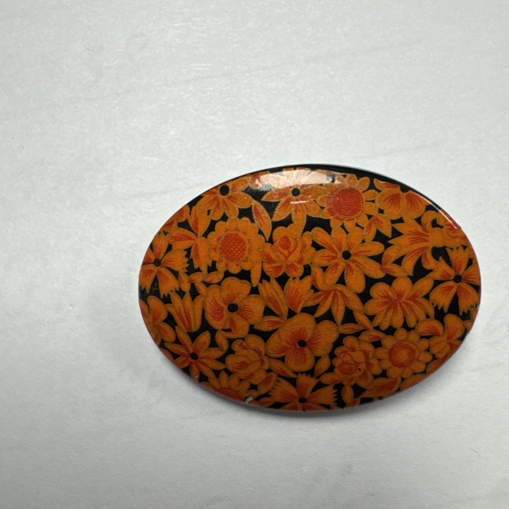 Vintage Oval Orange Floral Brooch West Germany
