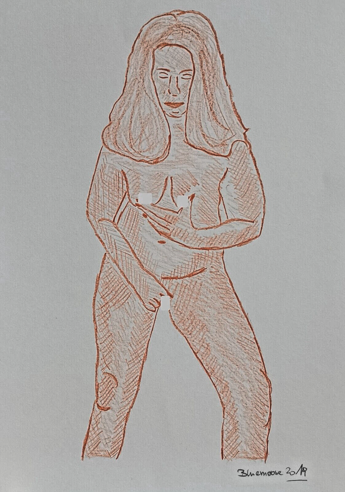 Unique nude erotic drawing woman rubella on paper approx. 21x30cm original