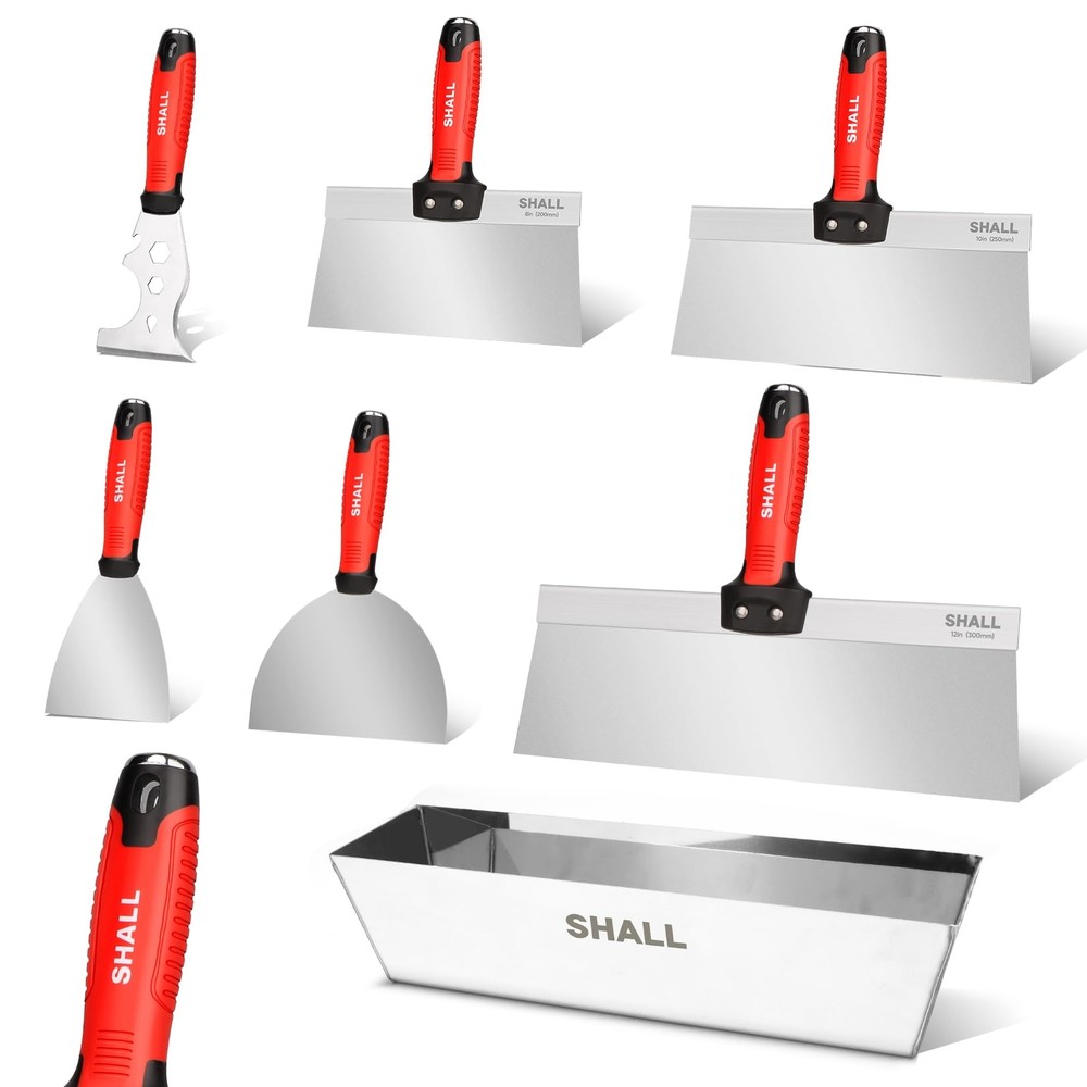 Drywall Knife Set, 7 Pcs Stainless Steel Drywall Hand Tool Kit Includes Putty...
