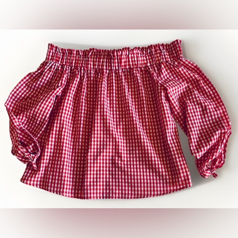Blashe Gingham Off Shoulder Top Womens size Small Red & White