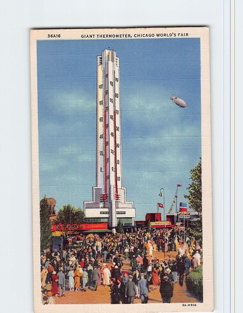 Postcard Giant Thermometer Chicago World's Fair Chicago Illinois USA